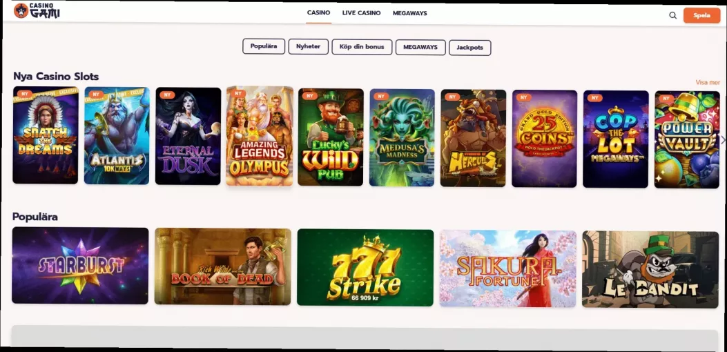 Gami casino 150% bonus och 300 gratissnurr